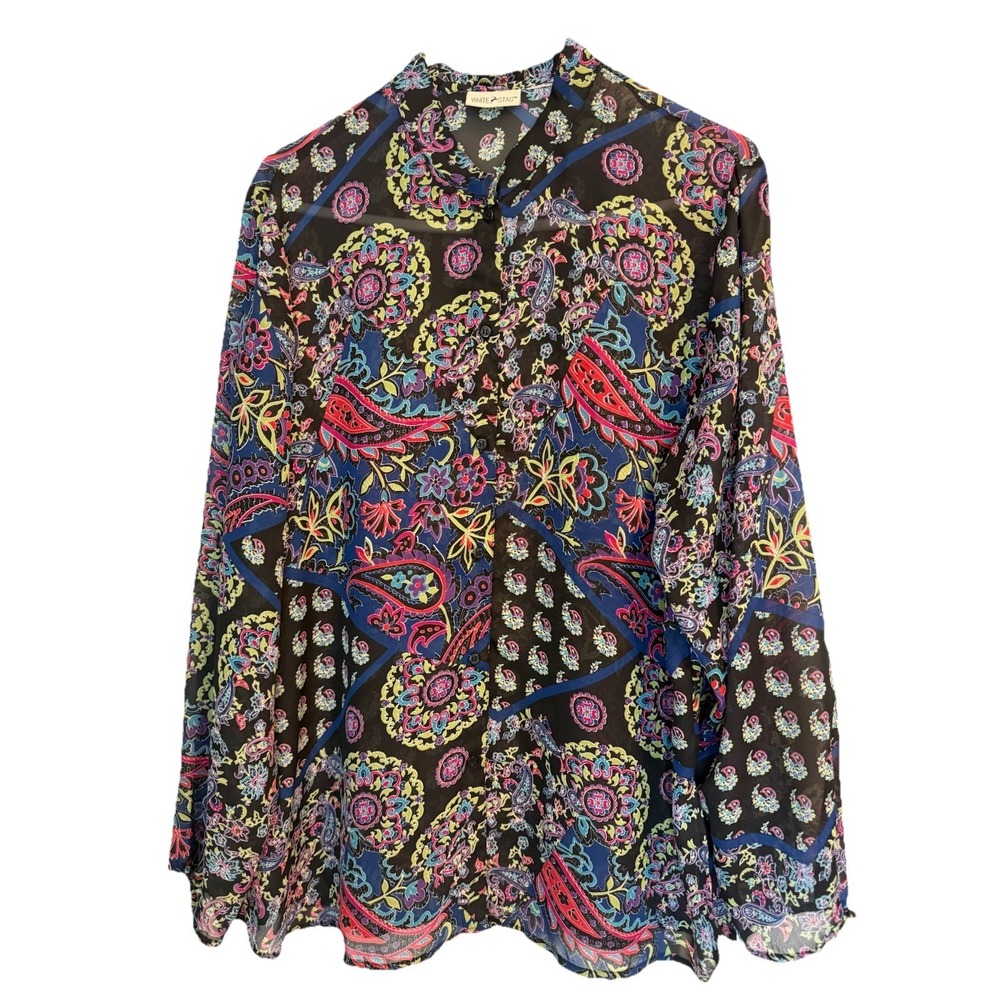 White Stag Sheer Womens Paisley Blouse Boho Patchwork Print Button Front Top XL